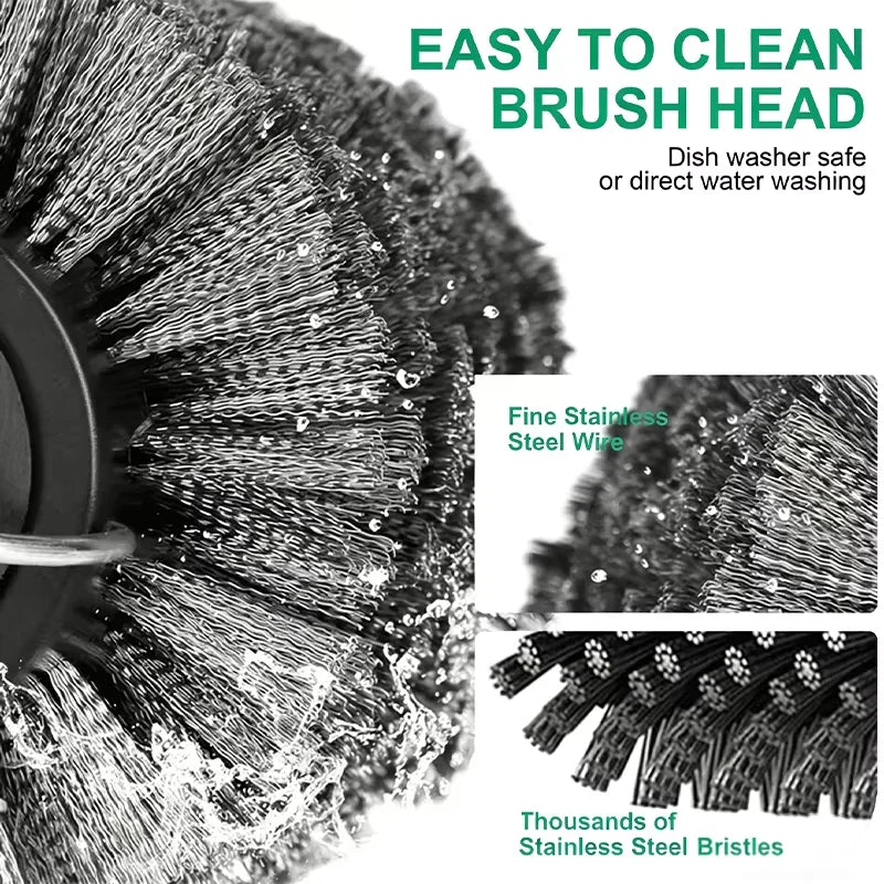 Electric BBQ Grill Brush with Replaceable Heads, 180° Adjustable Brush Head  for Outdoor Grilling and Kitchen Cleaning